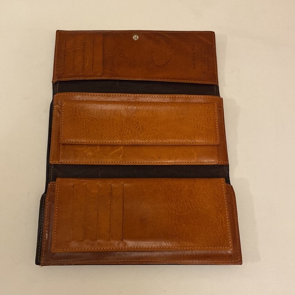 Vintage Women’s Tuscany Leather Adriano Leather Wallet Document 2 Tone Black/Tan - Picture 3 of 16